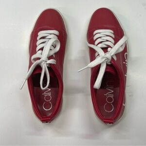 Calvin Klein Red Leather Sneakers, Women's Size 7, Casual Shoes